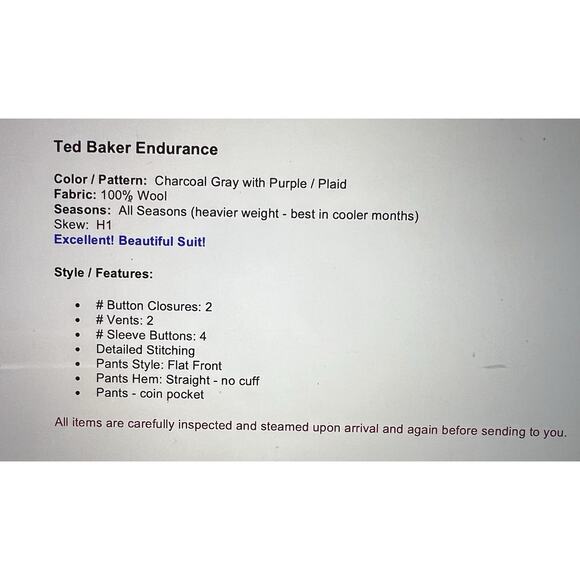 Ted Baker 50XL 42x31 Charcoal Gray Purple Plaid Flannel Men's Designer Suit - Picture 2 of 16